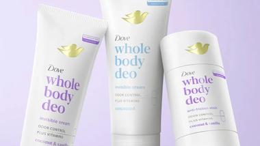 Range of Dove whole-body deodorants.