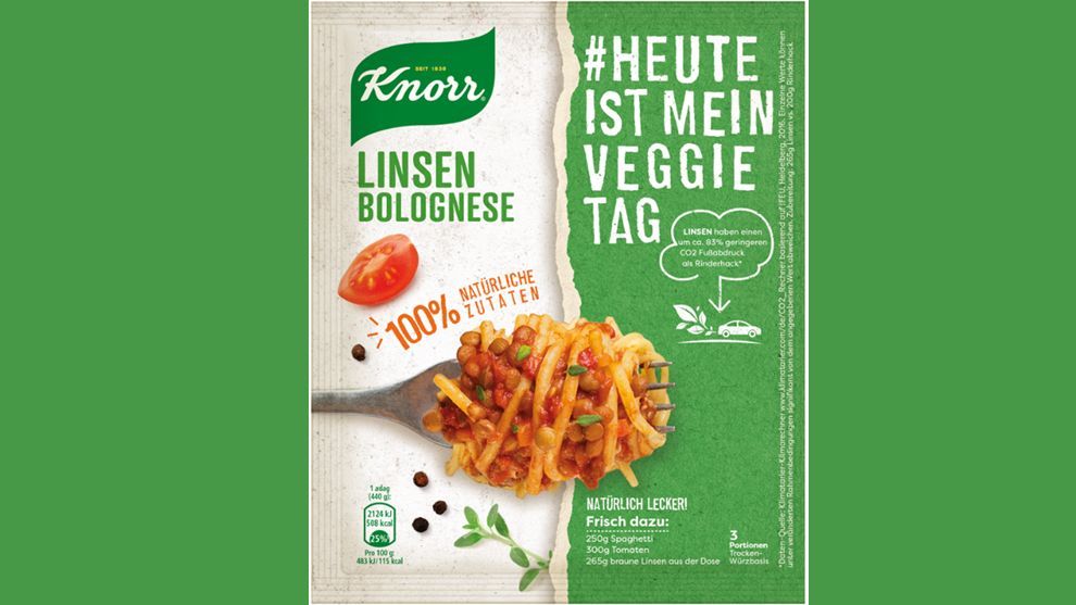 The packaging for the Knorr spaghetti bolognese range in Germany