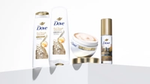 A line up of Dove shampoo and conditioner products